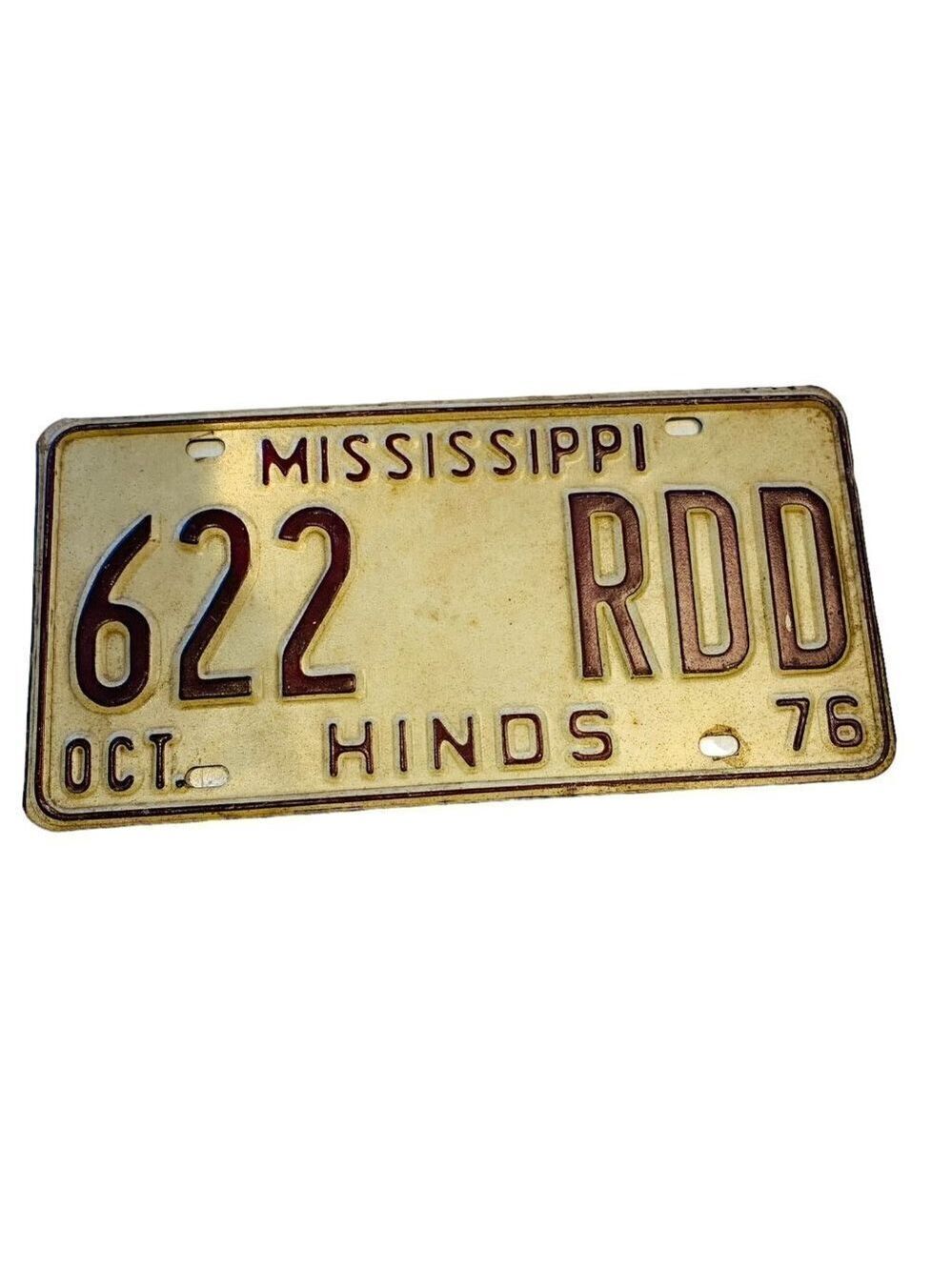 Old Antique Vintage Mississippi License Plate Car Tag 1976 Hinds Magnolia